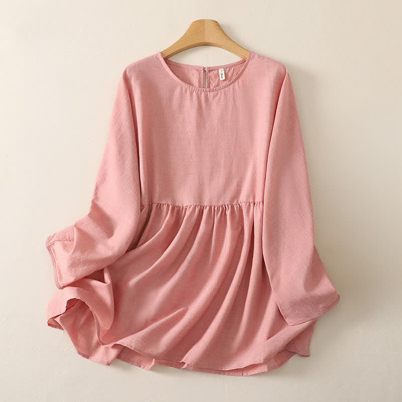 Buddha Stones Chemises d'été minimalistes décontractées à col rond et manches longues pour femmes - Rose clair - US12, UK/AU16, EU44 (2XL) - image 0