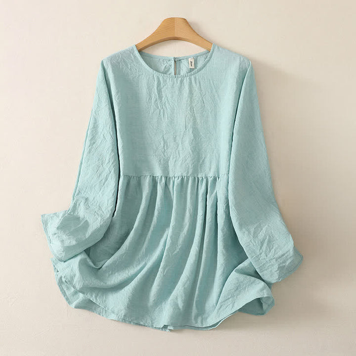 Buddha Stones Chemises d'été minimalistes décontractées à col rond et manches longues pour femmes - Turquoise pâle - US12, UK/AU16, EU44 (2XL) - image 4