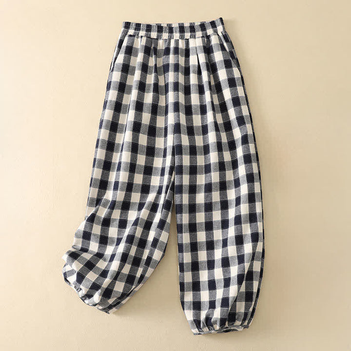 Buddha Stones Pantalon court à carreaux classique et décontracté d'été pour femme, style sarouel, avec poches - Marine - US8-10, UK/AU12-14, EU40-42 (2XL) - image 8