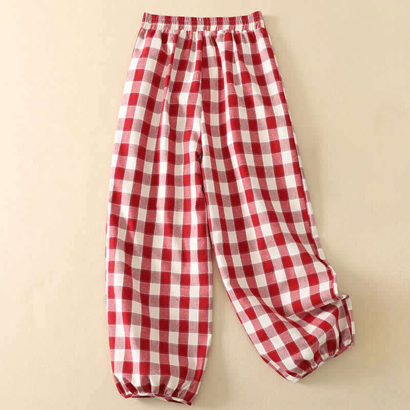 Buddha Stones Pantalon court à carreaux classique et décontracté d'été pour femme, style sarouel, avec poches - image 1