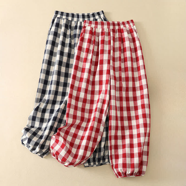 Buddha Stones Pantalon court à carreaux classique et décontracté d'été pour femme, style sarouel, avec poches - image 13