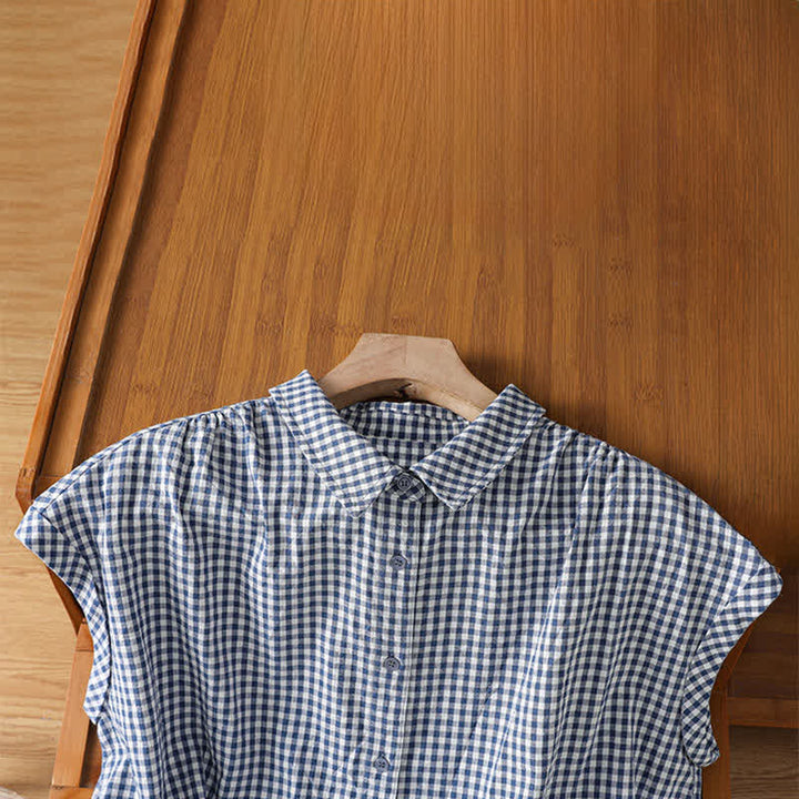 Buddha Stones Débardeur à carreaux vintage décontracté d'été pour femme - image 9
