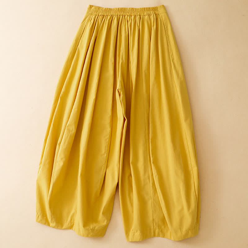 Buddha Stones Pantalon sarouel court uni, décontracté et minimaliste, avec poches, pour femme - image 6