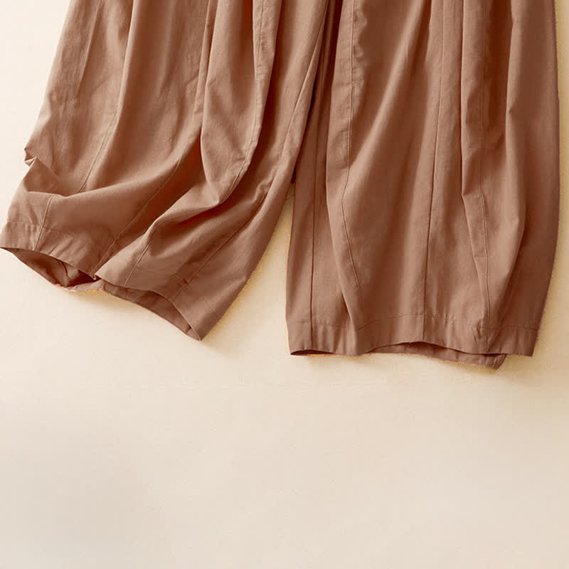 Buddha Stones Pantalon sarouel court uni, décontracté et minimaliste, avec poches, pour femme - image 4