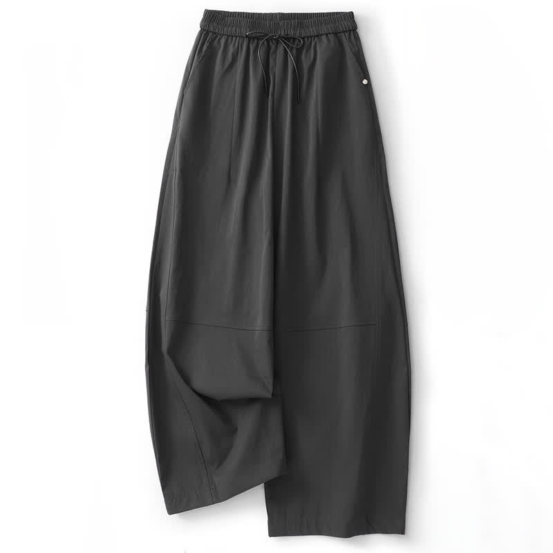 Buddha Stones Pantalon harem minimaliste décontracté d'été en coton uni avec cordon de serrage et poches - Gris sombre - US8-10, UK/AU12-14, EU40-42 (2XL) - image 0