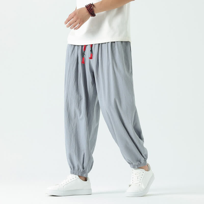 Buddha Stones Pantalon sarouel d'été décontracté bohème en coton uni avec cordon de serrage et poches - Bleu acier clair - US/UK/AU46, EU56 (5XL) - image 0