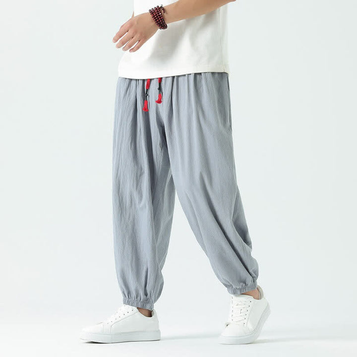 Buddha Stones Pantalon sarouel d'été décontracté bohème en coton uni avec cordon de serrage et poches - Bleu acier clair - US/UK/AU46, EU56 (5XL) - image 0