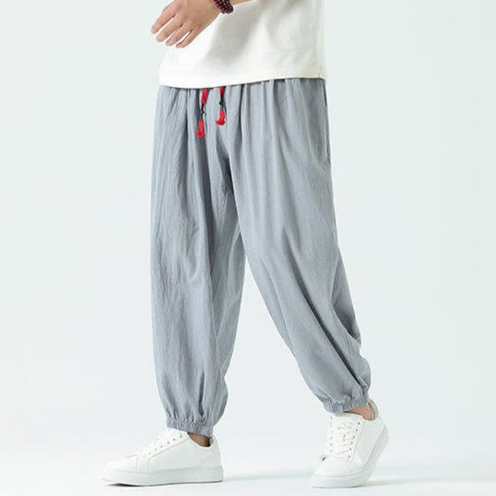 Buddha Stones Pantalon sarouel d'été décontracté bohème en coton uni avec cordon de serrage et poches - image 2