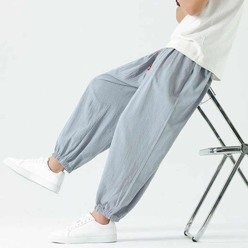 Buddha Stones Pantalon sarouel d'été décontracté bohème en coton uni avec cordon de serrage et poches - image 1