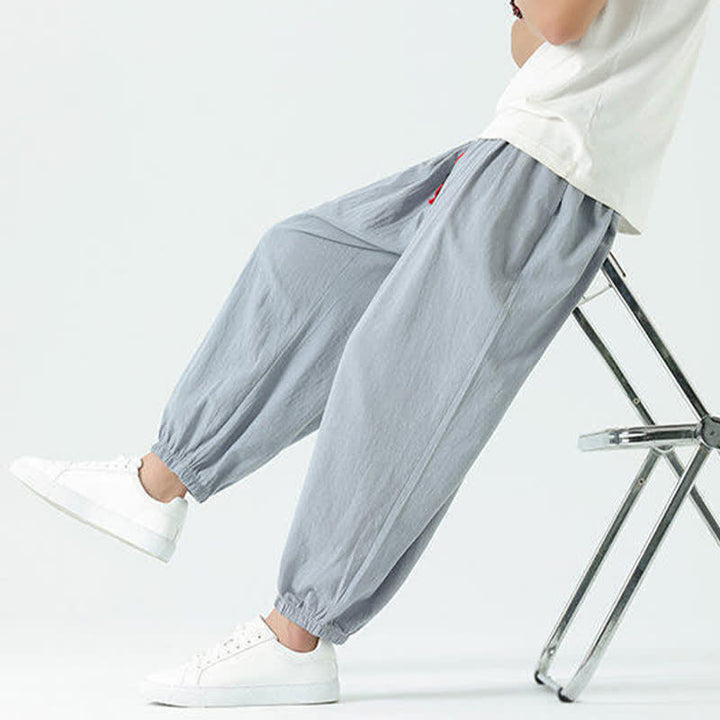 Buddha Stones Pantalon sarouel d'été décontracté bohème en coton uni avec cordon de serrage et poches - image 1