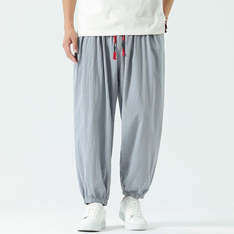 Buddha Stones Pantalon sarouel d'été décontracté bohème en coton uni avec cordon de serrage et poches - image 3