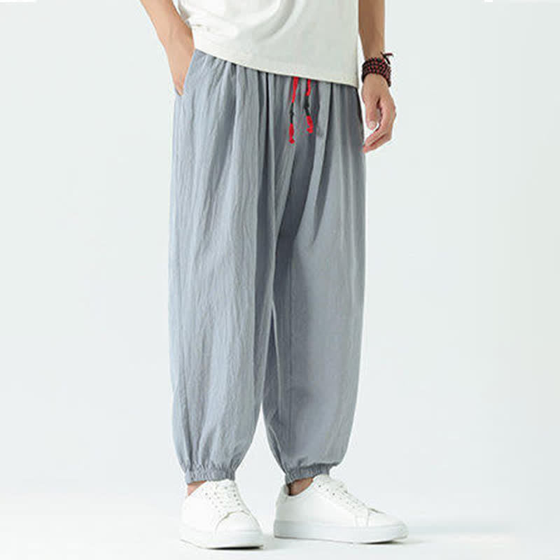 Buddha Stones Pantalon sarouel d'été décontracté bohème en coton uni avec cordon de serrage et poches - image 5