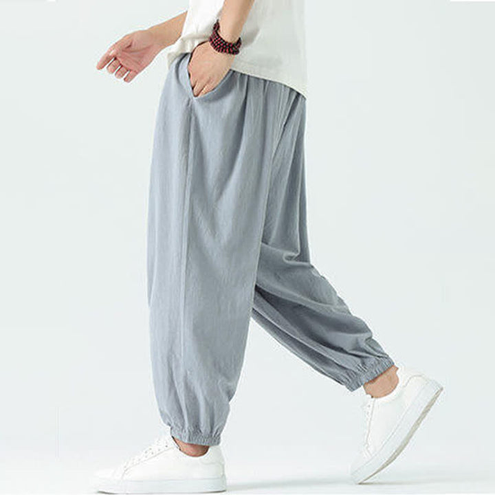 Buddha Stones Pantalon sarouel d'été décontracté bohème en coton uni avec cordon de serrage et poches - image 4