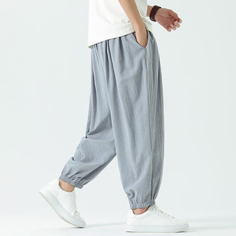 Buddha Stones Pantalon sarouel d'été décontracté bohème en coton uni avec cordon de serrage et poches - image 6