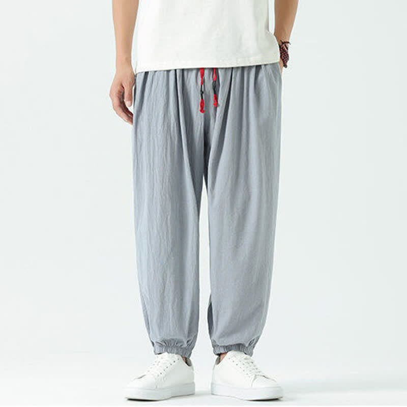 Buddha Stones Pantalon sarouel d'été décontracté bohème en coton uni avec cordon de serrage et poches - image 7