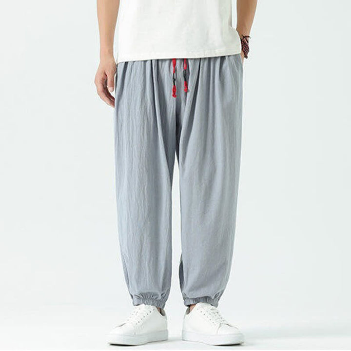 Buddha Stones Pantalon sarouel d'été décontracté bohème en coton uni avec cordon de serrage et poches - image 7