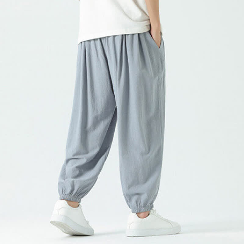 Buddha Stones Pantalon sarouel d'été décontracté bohème en coton uni avec cordon de serrage et poches - image 9