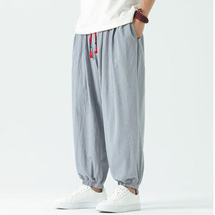 Buddha Stones Pantalon sarouel d'été décontracté bohème en coton uni avec cordon de serrage et poches - image 8