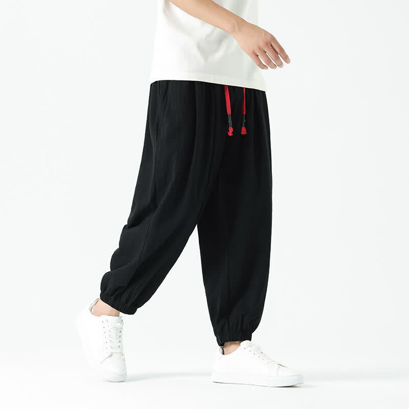 Buddha Stones Pantalon sarouel d'été décontracté bohème en coton uni avec cordon de serrage et poches - image 11