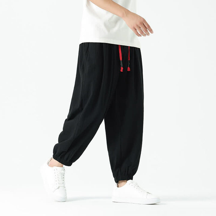Buddha Stones Pantalon sarouel d'été décontracté bohème en coton uni avec cordon de serrage et poches - image 11