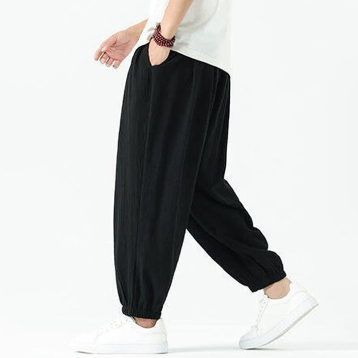 Buddha Stones Pantalon sarouel d'été décontracté bohème en coton uni avec cordon de serrage et poches - image 17