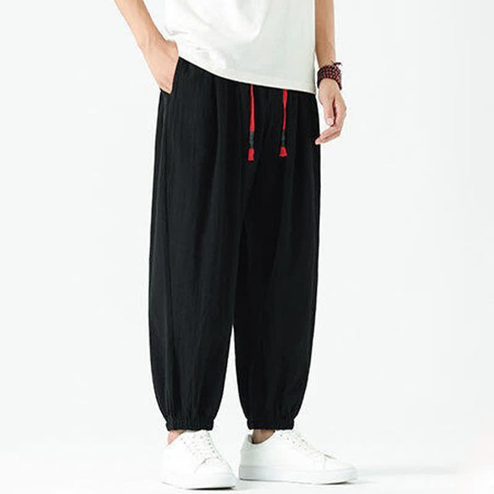 Buddha Stones Pantalon sarouel d'été décontracté bohème en coton uni avec cordon de serrage et poches - image 12