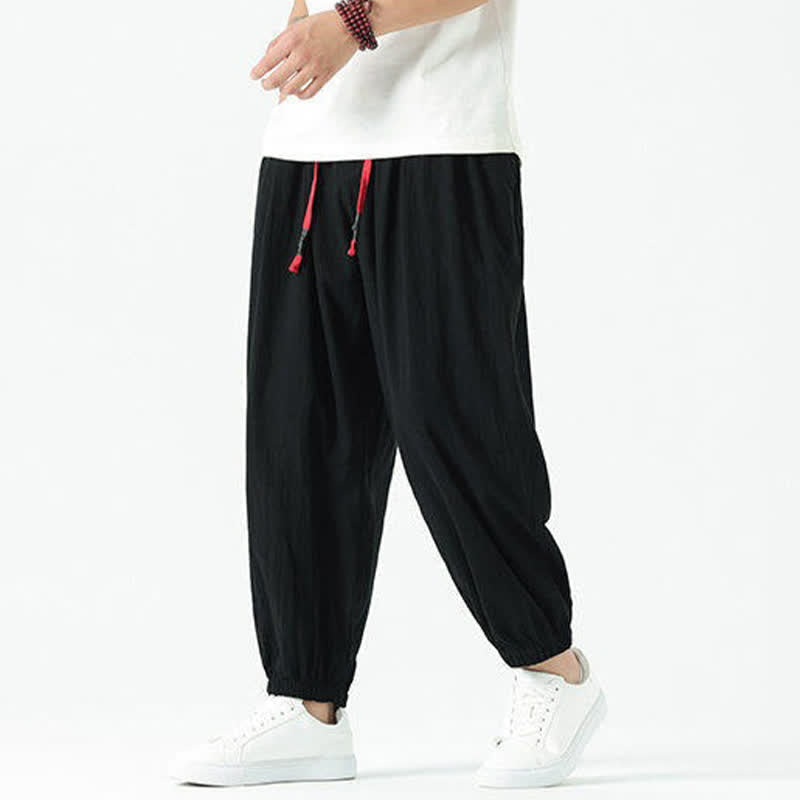 Buddha Stones Pantalon sarouel d'été décontracté bohème en coton uni avec cordon de serrage et poches - Noir - US/UK/AU46, EU56 (5XL) - image 10