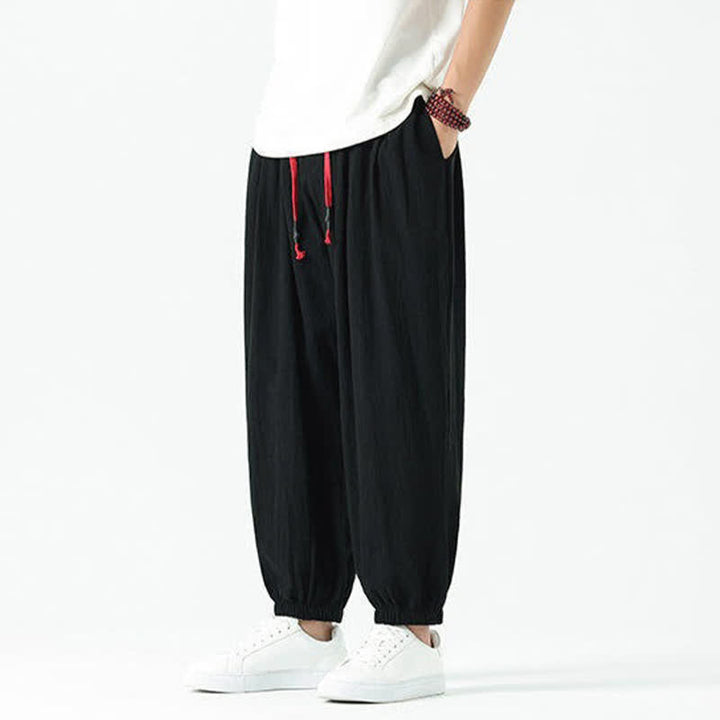 Buddha Stones Pantalon sarouel d'été décontracté bohème en coton uni avec cordon de serrage et poches - image 13