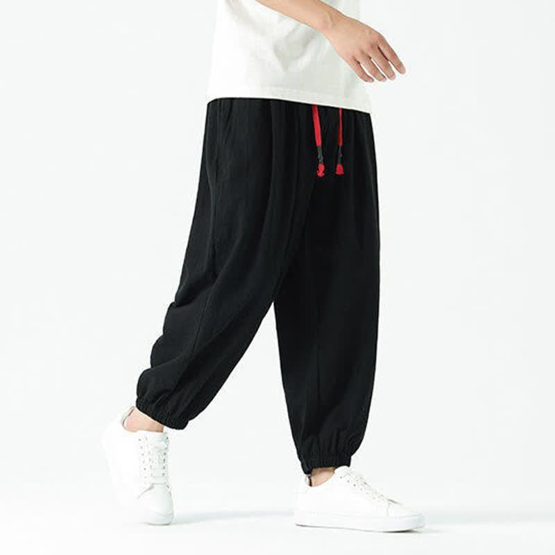 Buddha Stones Pantalon sarouel d'été décontracté bohème en coton uni avec cordon de serrage et poches - image 16