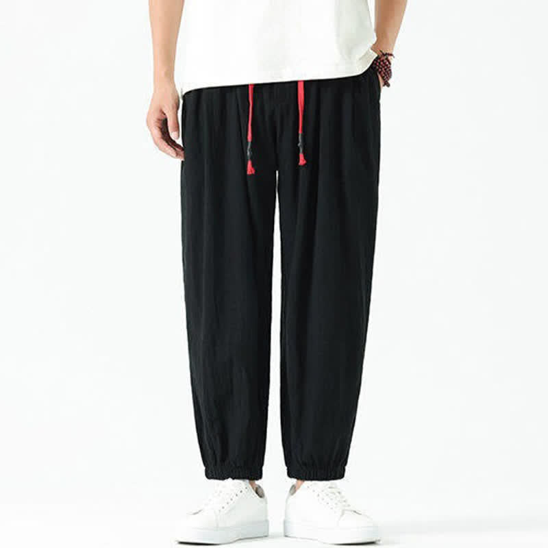 Buddha Stones Pantalon sarouel d'été décontracté bohème en coton uni avec cordon de serrage et poches - image 15