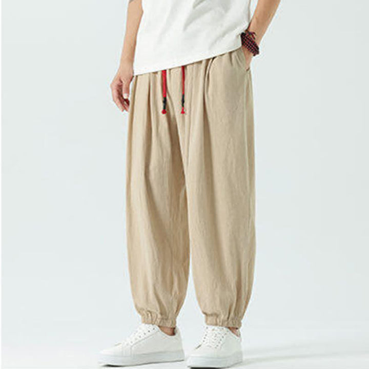 Buddha Stones Pantalon sarouel d'été décontracté bohème en coton uni avec cordon de serrage et poches - image 26