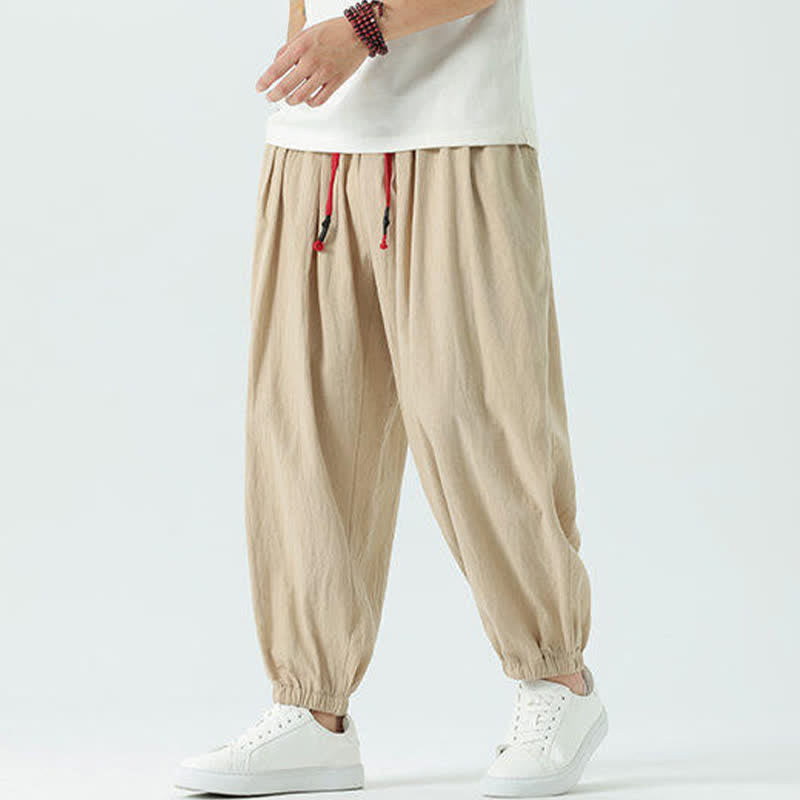 Buddha Stones Pantalon sarouel d'été décontracté bohème en coton uni avec cordon de serrage et poches - Tanné - US/UK/AU46, EU56 (5XL) - image 19