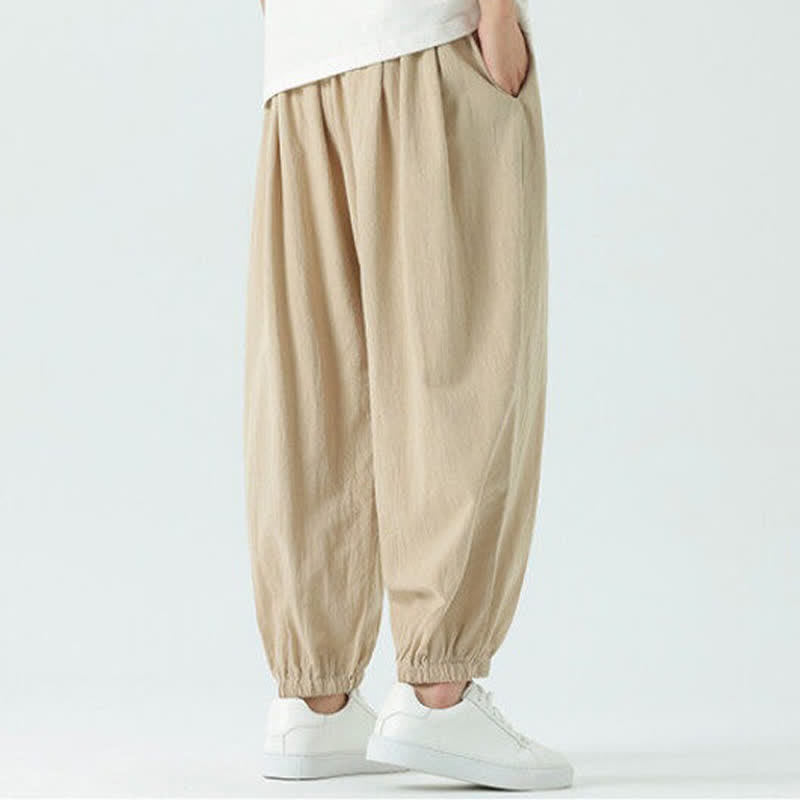 Buddha Stones Pantalon sarouel d'été décontracté bohème en coton uni avec cordon de serrage et poches - image 23