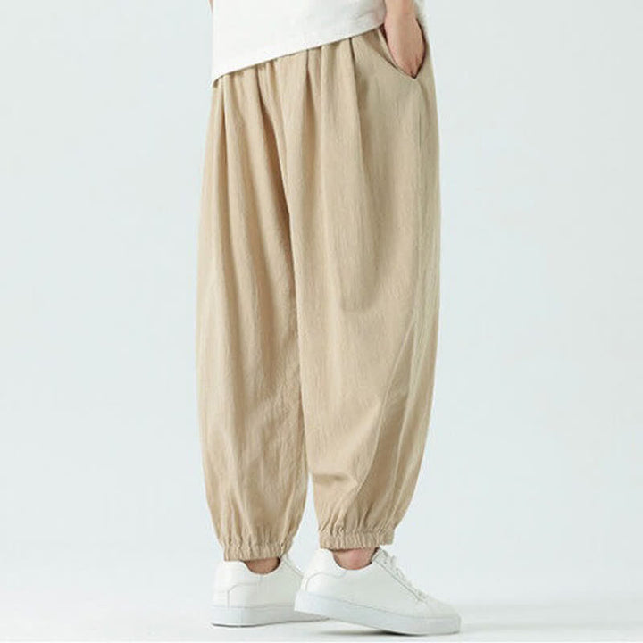 Buddha Stones Pantalon sarouel d'été décontracté bohème en coton uni avec cordon de serrage et poches - image 23