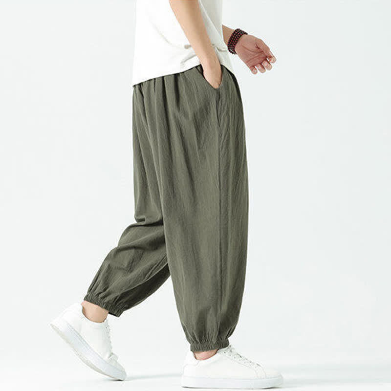 Buddha Stones Pantalon sarouel d'été décontracté bohème en coton uni avec cordon de serrage et poches - image 30
