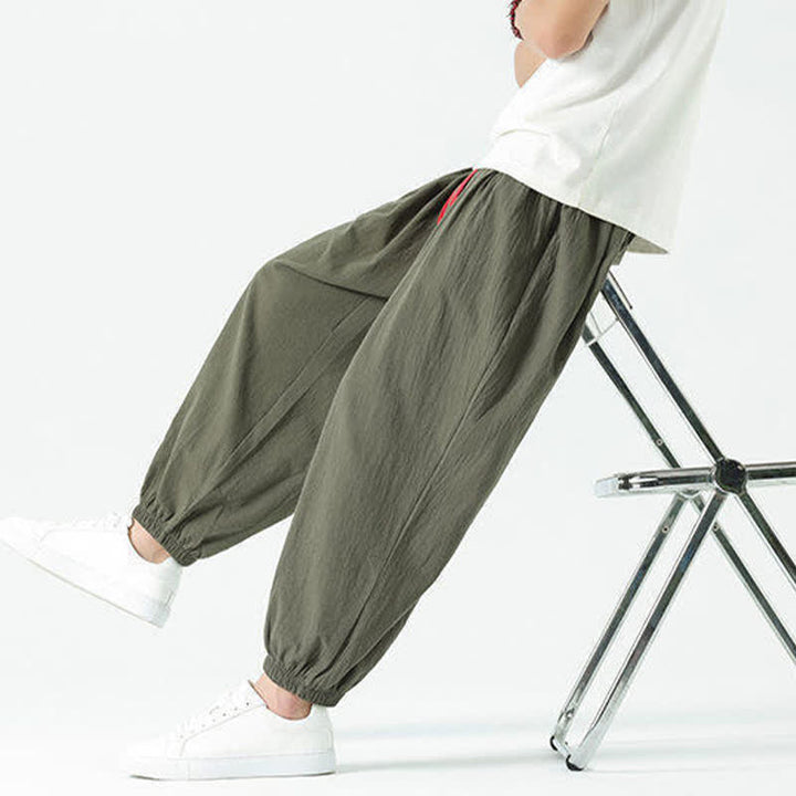 Buddha Stones Pantalon sarouel d'été décontracté bohème en coton uni avec cordon de serrage et poches - image 34