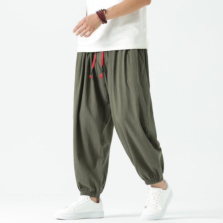 Buddha Stones Pantalon sarouel d'été décontracté bohème en coton uni avec cordon de serrage et poches - Vert olive foncé - US/UK/AU46, EU56 (5XL) - image 28
