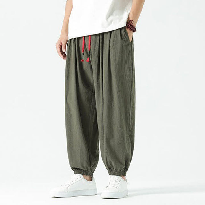 Buddha Stones Pantalon sarouel d'été décontracté bohème en coton uni avec cordon de serrage et poches - image 32