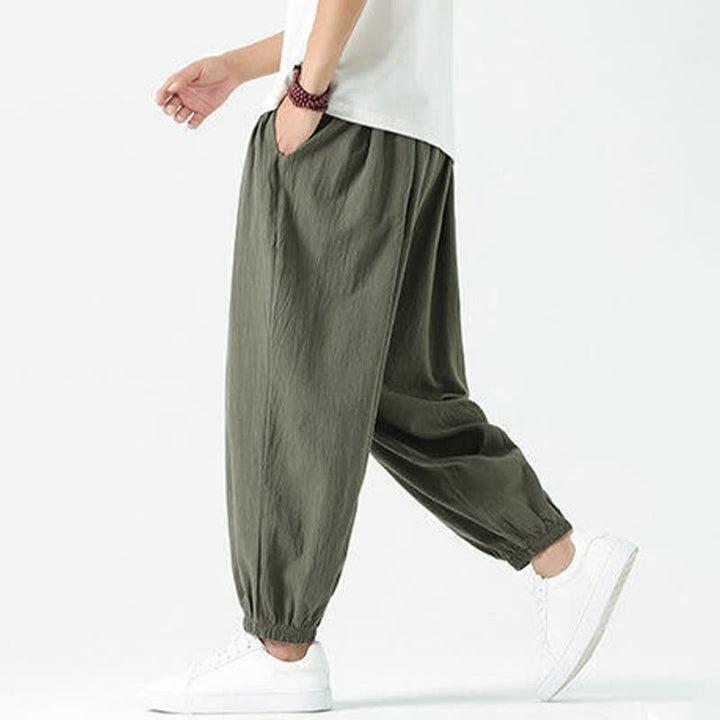 Buddha Stones Pantalon sarouel d'été décontracté bohème en coton uni avec cordon de serrage et poches - image 33