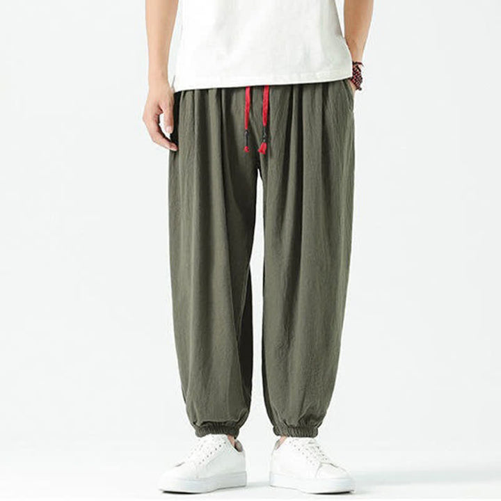 Buddha Stones Pantalon sarouel d'été décontracté bohème en coton uni avec cordon de serrage et poches - image 29