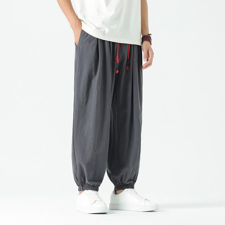 Buddha Stones Pantalon sarouel d'été décontracté bohème en coton uni avec cordon de serrage et poches - image 40