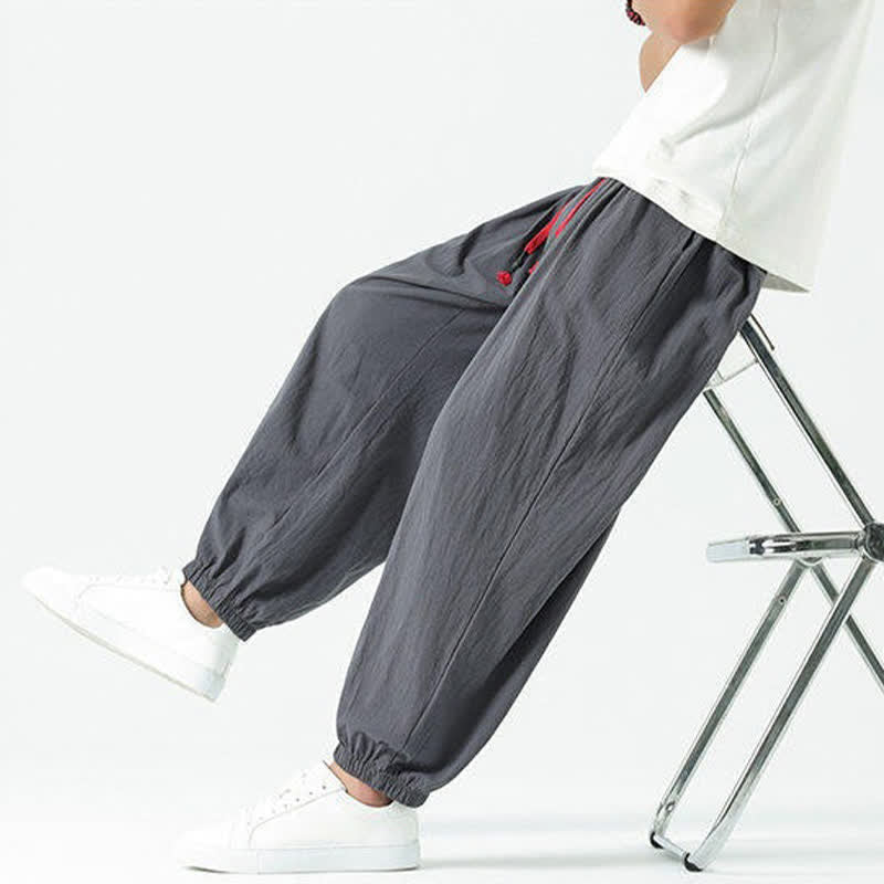 Buddha Stones Pantalon sarouel d'été décontracté bohème en coton uni avec cordon de serrage et poches - image 44