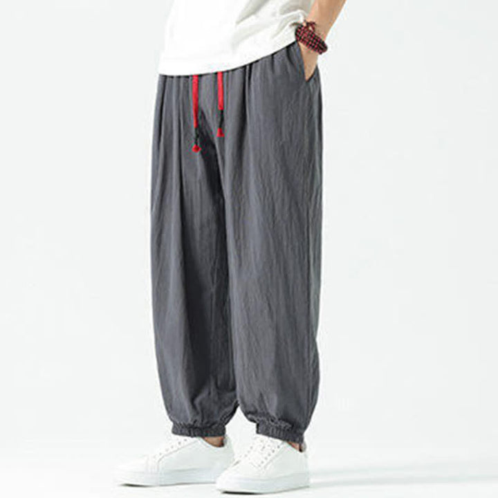 Buddha Stones Pantalon sarouel d'été décontracté bohème en coton uni avec cordon de serrage et poches - image 41