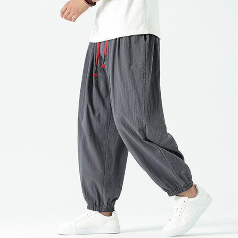 Buddha Stones Pantalon sarouel d'été décontracté bohème en coton uni avec cordon de serrage et poches - Gris sombre - US/UK/AU46, EU56 (5XL) - image 35