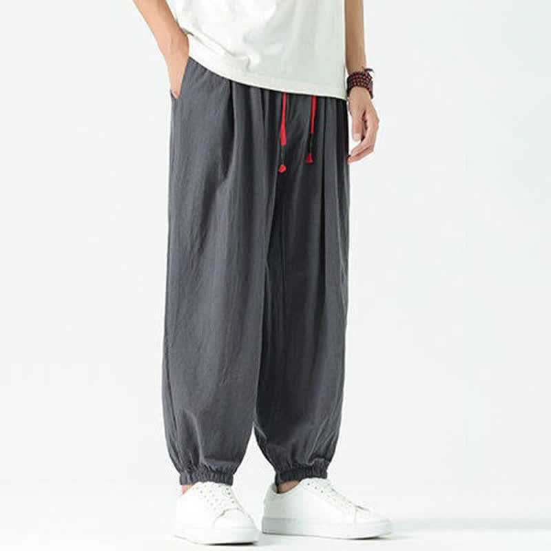 Buddha Stones Pantalon sarouel d'été décontracté bohème en coton uni avec cordon de serrage et poches - image 43