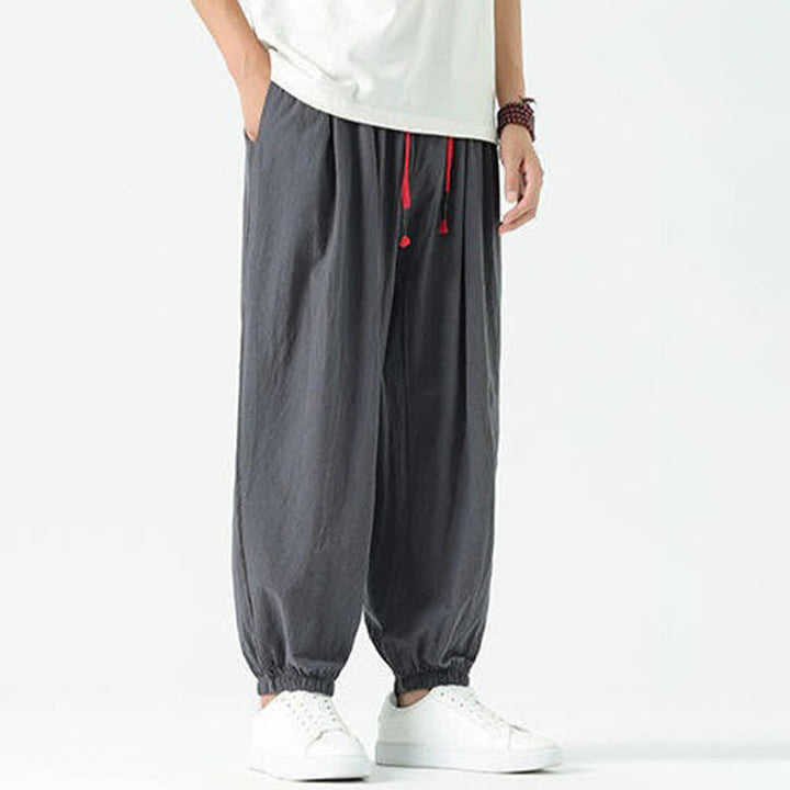 Buddha Stones Pantalon sarouel d'été décontracté bohème en coton uni avec cordon de serrage et poches - image 43