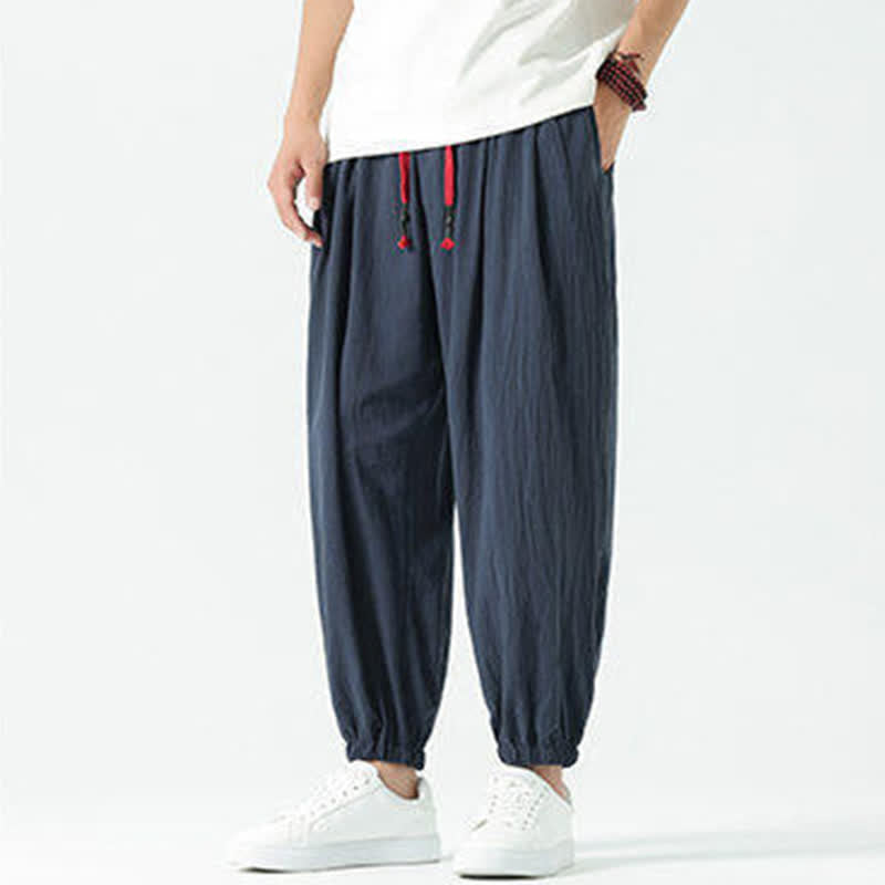 Buddha Stones Pantalon sarouel d'été décontracté bohème en coton uni avec cordon de serrage et poches - Bleu nuit - US/UK/AU46, EU56 (5XL) - image 45