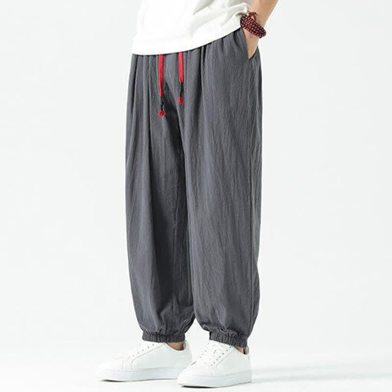 Buddha Stones Pantalon sarouel d'été décontracté bohème en coton uni avec cordon de serrage et poches - image 37