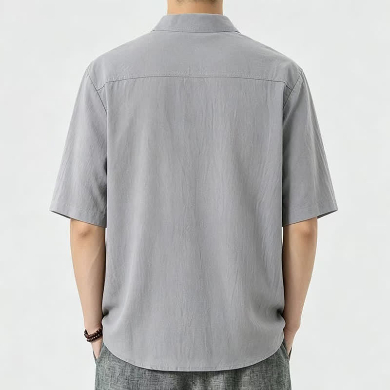 Buddha Stones Chemises d'été décontractées à col mandarin pour hommes, manches courtes, unies - image 5