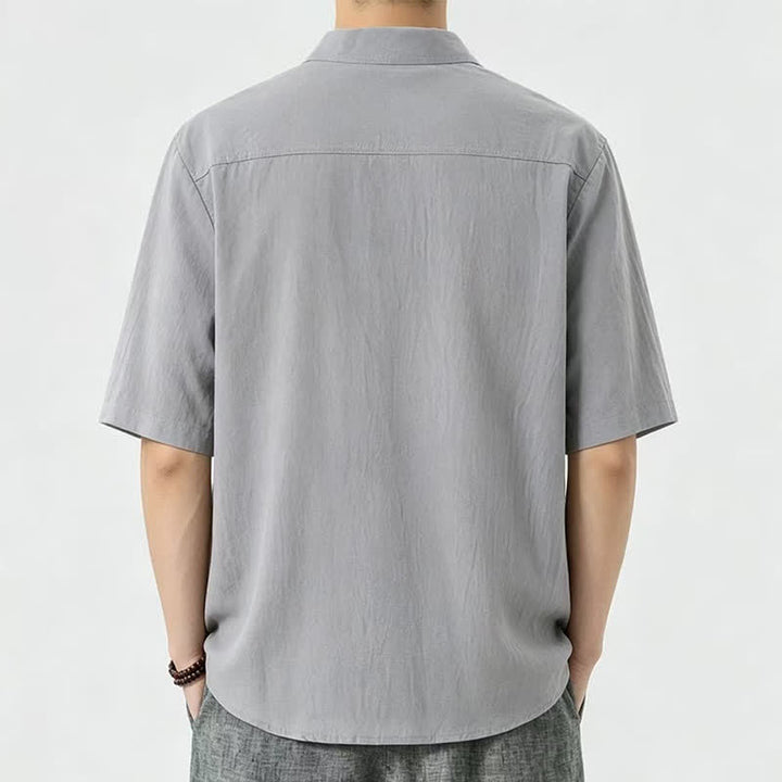 Buddha Stones Chemises d'été décontractées à col mandarin pour hommes, manches courtes, unies - image 5